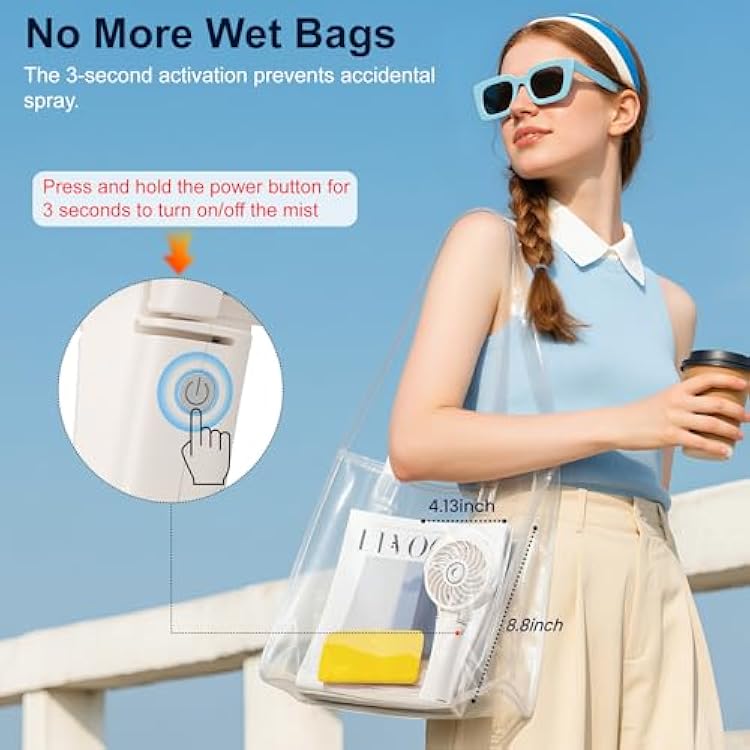 HandFan Upgraded Portable Handheld Misting Fan, Personal Mister Fan Rechargeable, Spray Water Mist Fans, Foldable Mini Cooling Hand Fans for Summer, Beach, Travel, Outdoors, Makeup, Disney(Beige)