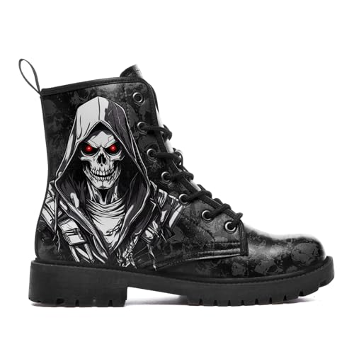 Gothic Combat Boots Skull Lace-Up Ankle Booties Fashion Motorcycle Boot Leather Work Boots for Men & Women2