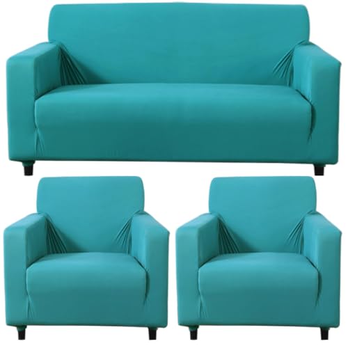 Image of HOKIPO 140 GSM Stretchable 5 Seater Sofa Cover, Dark Cyan (NEW-AR-4277-E7*2 + AR-4279-E7)
