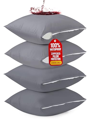Image of Utopia Bedding 4 Pack Waterproof Throw Pillow Protectors with Zipper 26 x 26 Inches (Gray), Bed Bug Proof Pillow Case Covers, Moisture Wicking Pillow Encasements