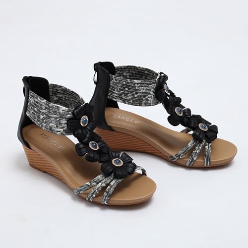 Women's Wedge Sandals Sweet Flower Bohemia Summer Beach Shoes2
