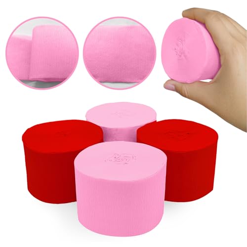 Image of 4 Crepe Paper Streamers Rolls, 328ft Pack of Red and Pink Crepe Paper for Women Girls Valentines Day Mothers Day Wedding Engagement Anniversary Party Decoration Supplies (1.8 inch x 82 ft /Roll)