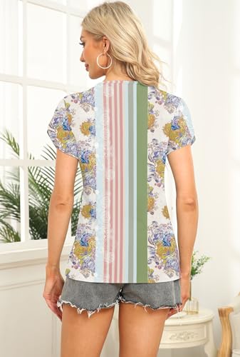 Image of Womens Petal Sleeve Tops Summer Trendy T Shirt Casual Loose Square Neck Button Blouse Tees