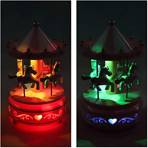 WEofferwhatYOUwant Carousel Music Box – White Horse Merry-Go-Round, Für Elise | LED Light Show | Cake Topper & Room Decor | Twist-to-Play | No Batteries | Gift for Kids | Collectible Keepsake