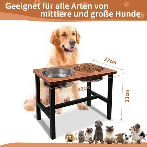 Erhöhter Hundenapf, Erhöhter Futternapf Hund, Eiserner Hundenapfhalter mit 2 Hundenäpfe aus Rostfreiem Stahl, Futterstation Hund für Mittlere Große Hunde
