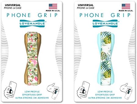LOVEHANDLE Universal Phone Grip for Most Smartphones, Mini Tablets and Cases, Pineapple Flower Field Design Elastic Strap with Gold and Light Blue Base, Pack of 2