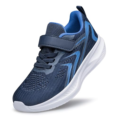 Kids Shoes Wide Toe Box Boys Sneakers Non Slip Athletic Girls Wide Running Tennis Shoes Child Breathable Lightweight Comfortable Outdoor Navy Blue Big Kid Size 3