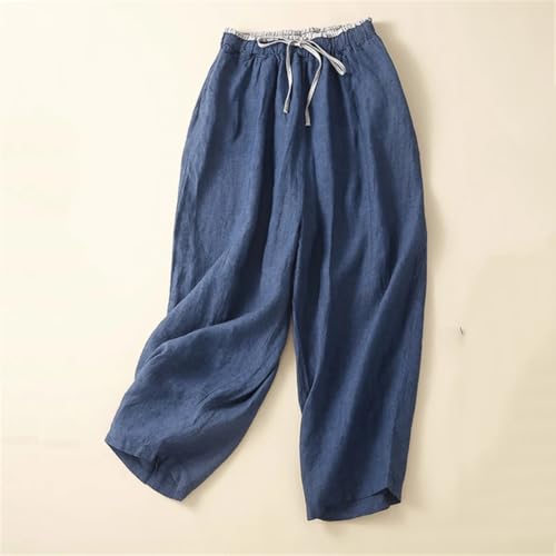 Women Summer Cotton and Linen Harem Pants Thin Lace Up Elastic Waist Ankle-Length Trousers2