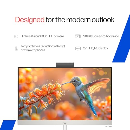 Image of HP All-in-One, 13th Gen Intel Core i3-1315U (8GB DDR4, 512GB SSD) IPS,300 nits, Anti-Glare, FHD, 27''(68.6cm), Win11, M365* Office 24, Shell White, 6.42kg, FHD IR tilt Camera, 27-cr0902in /cr0906in