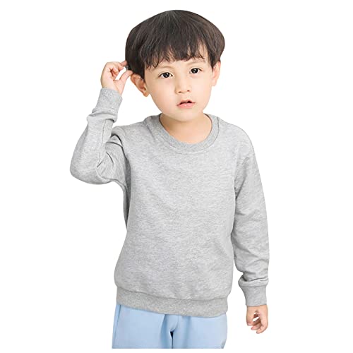Boys' Crewneck Sweatshirt Girls Relaxed Fit Long Sleeve Cotton Kids Toddler Casual Solid T-Shirt (A-Grey, 2-3 Years)4