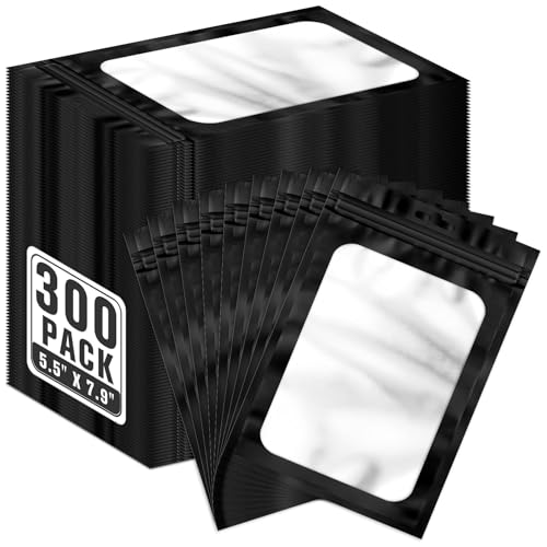 ANZNKU 300 Pcs Mylar Bags 5.5×7.9", Black Resealable Smell Proof Sealable