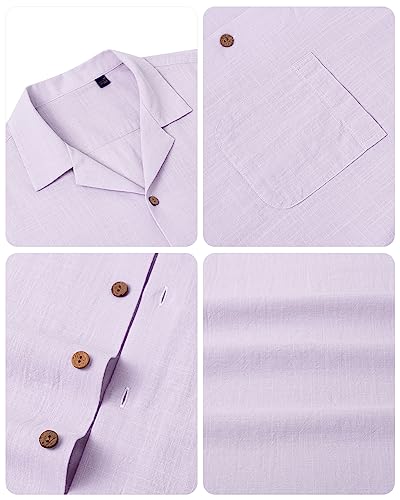 Image of Alimens & Gentle Mens Linen Shirts Cotton Hawaiian Shirts Short Sleeve Button Down Shirts Casual Summer Beach Tops