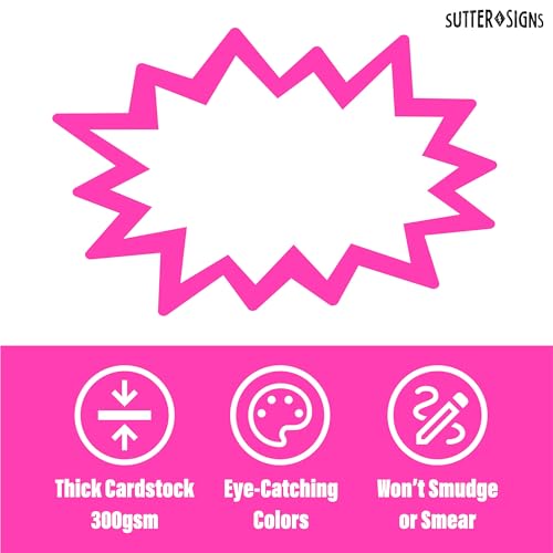 Starburst Signs with Stickers 100pcs | Sale Price Tags for Garage Sale, Estate Sale, Yard Sale, Retail Supplies. 50pcs Price Sign Cards & 50pcs Strong Sticker Dots. 2x3 inch (Neon)