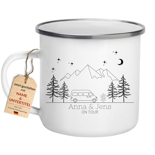 Little Mathilda Emaille Tasse Camping Camping Van personalisierte Kaffetasse mit Spruch und Namen Wohnwagen Wohnmobilbesitzer Campingküche Zubehör Geschenk für Camper Edelstahlbecher