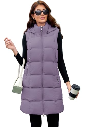 Long Puffer Vest for Women with Hood Thickened Packable Sleeveless Extended Long Vest for Fall & Winter