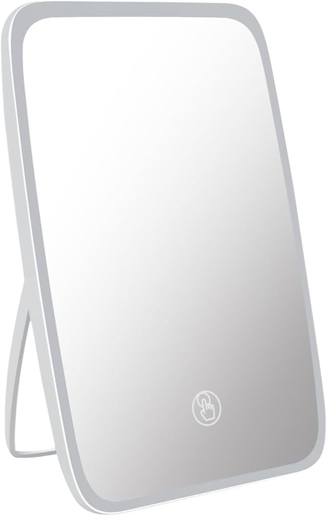 OBEINOPLEX by Imirror Makeup Mirror with Led Lights, Make up Mirror with Touch Button Brightness Adjustable and Portable, White