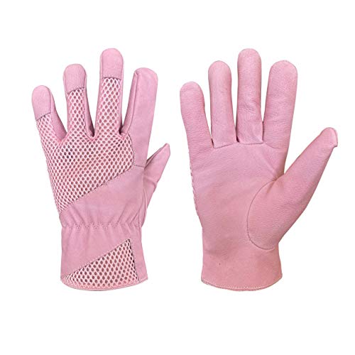 Leather Gardening Gloves for Women, Pigskin Scratch Resistance Garden Yard Gloves (Pink, Small( 2 Pair ))