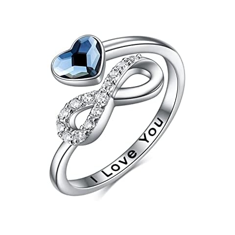 TOUPOP Infinity Heart Ring with Blue Crystal Cover