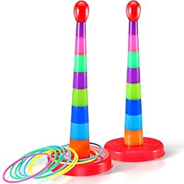 Sumind 2 Sets Ring Toss Game Set, 18" Colorful Plastic Carnival Tossing Yard Games 2 Stands 16 Rings, Indoor Outdoor Backyard Activities for Most Ages Family Party