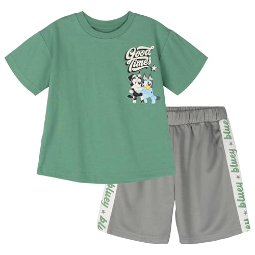 Bluey Toddler Boys T-Shirt and Shorts Outfit Set Sage Green/Gray 2T
