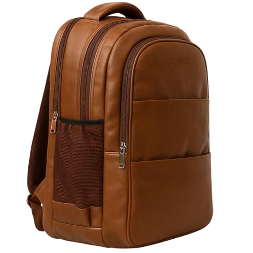 Image of Bagbros 30L Faux Leather Laptop Backpack for Men & Women - Premium Waterproof Anti-Theft Travel Bag with Multi-Pocket Organizer | Work, Gym, Office, College, School Use
