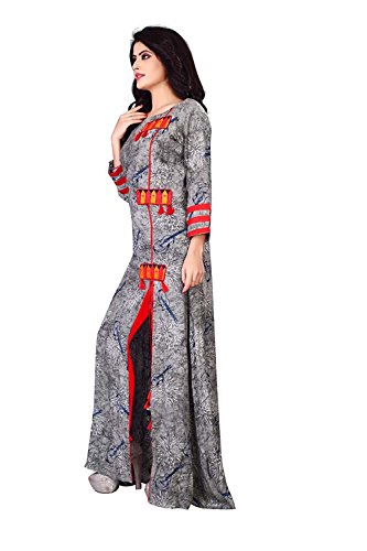 Image of GRECIILOOKS Women Slub Cotton Anarkali Regular Fit Kurti (Grey, XX-Large)