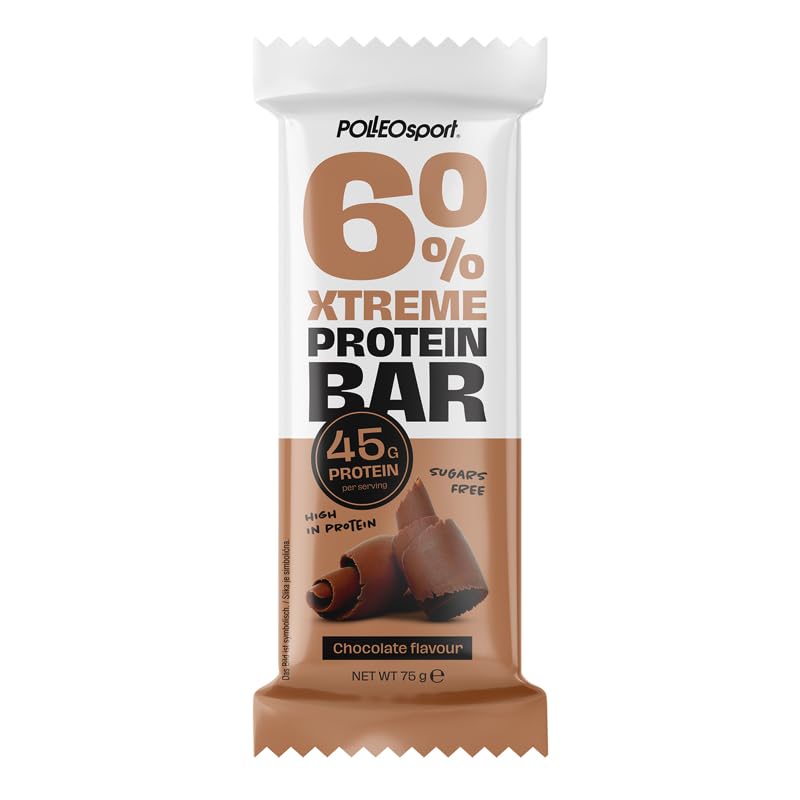 Polleo Xtreme 60% Protein Bar - 75 g Protein-Schokoriegel, 44,9 g Protein, ohne Zucker, ohne Aspartam, 242 kcal pro Portion (75 g, Chocolate)