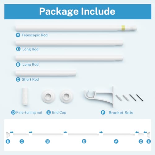 ZYLQOVISK Outdoor Tension Curtain Rod 45-177 In, Heavy Duty Tension Rod No Drill, Adjustable Extra Long Curtain Rod for Window, Patio, Pergola, Room Divider, Bathroom, Easy to Install, White by ZYLQOVISK - Used condition - Image 8