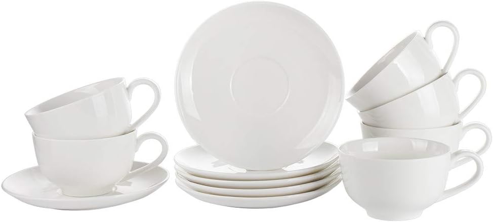 Porlien White Porcelain Cappucino Cups Coffee Cups Set of 6