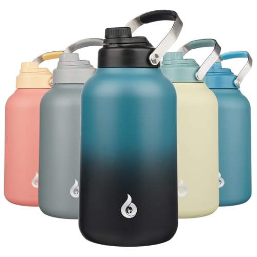 Image of BJPKPK 1 Gallon Water Bottle Insulated, Dishwasher Safe 128oz Large Water Jug with Metal Handle & BPA Free Spout Lid, Stainless Steel Metal Jug for Gym, Sports & Hiking, Blue Black