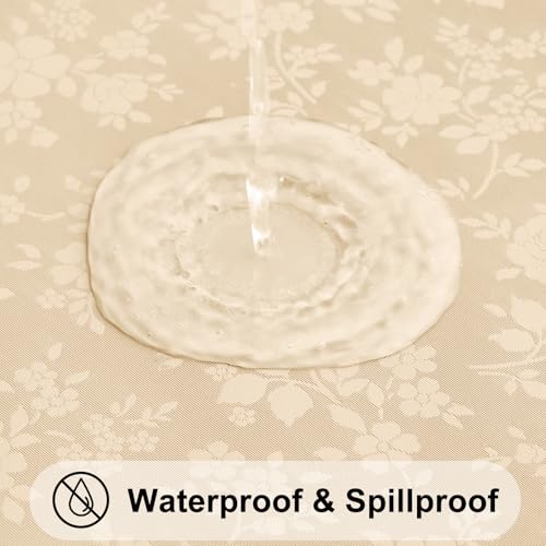 Image of Smiry Rectangle Table Cloth, Waterproof Heavy Duty Vinyl Tablecloths, Wipeable Washable Table Cover for Kitchen and Dining Room (Champagne, 60 inch X 84 inch)