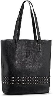 Womens Tote Bag Vegan Leather Shopper Bag Fashion Rivets Handbags for Ladies Big Top Handle Shoulder Bags for Work Shopping College Black