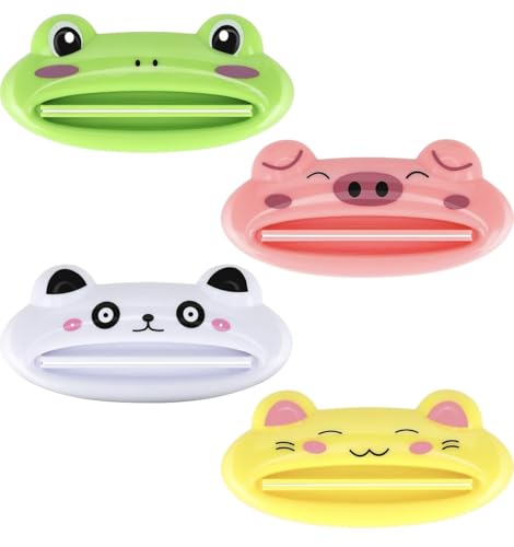 Cute Animal Toothpaste Tube Squeezer, Set of 4 Designs - Frog, Pig, Panda, Cat