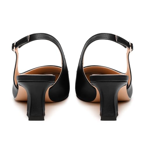 Womens Pumps, Square Toe Small Chunky Heel Slingbacks for Women, Leather Insole Slingback Pumps Buckle Closure 2"4