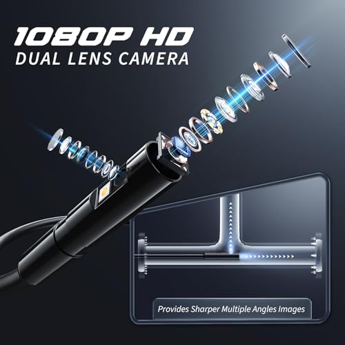 Image of Endoscope Camera with Light, Inspection Borescope Camera with 4.3 inch IPS Screen, 1920P HD with 8 LED Lights, 16.5FT Semi-Rigid Cord Bore Scope, IP67 Waterproof Endoscope for Sewer, Dual Lens(Orange)