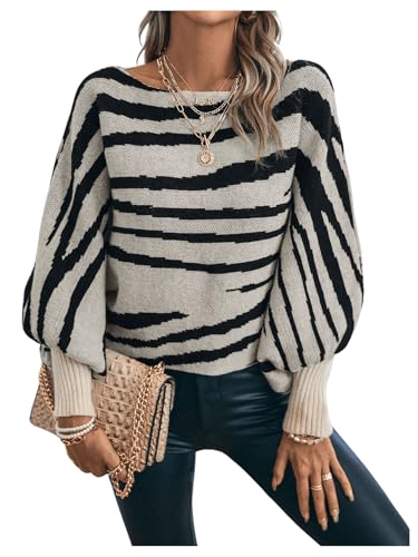 GORGLITTER Women's Animal Print Sweaters Stripe Oversized Long Sleeve Boat Neck Knit Pullover Tops Fall Trendy 20253