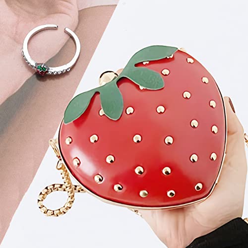 HomeSoGood Strawberry Purse and Ring Set,Fruit Shape Handbag, Strawberry Cross Body Chain Bag Open Ring for Girl Women, PU Shoulder Bag Wallet3