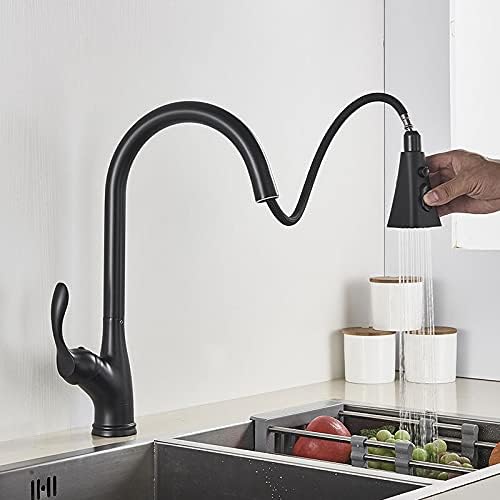 Kitchen Sink Faucet for Bar Farmhouse Commercial, Black Nickel Pull Out 3- Way Kitchen Faucet, Deck Mount 360 Degree Rotation Spary Stream Mode, Hot Cold Sink Mixers (Color : Black)