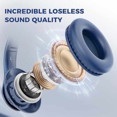 Image of Uliptz Wireless Bluetooth Headphones, 65H Playtime, 6 EQ Sound Modes, HiFi Stereo Over Ear Headphones with Microphone, Foldable Lightweight Bluetooth 6.0 Headset for Travel /Office /Cellphone /PC(Blue)