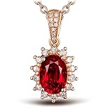 Hypoallergenic Necklace for Women, 18K Pure Gold Necklace with VS Very Good Cut Pigeon Blood Gemstone Luxurious Lady Necklace Gift