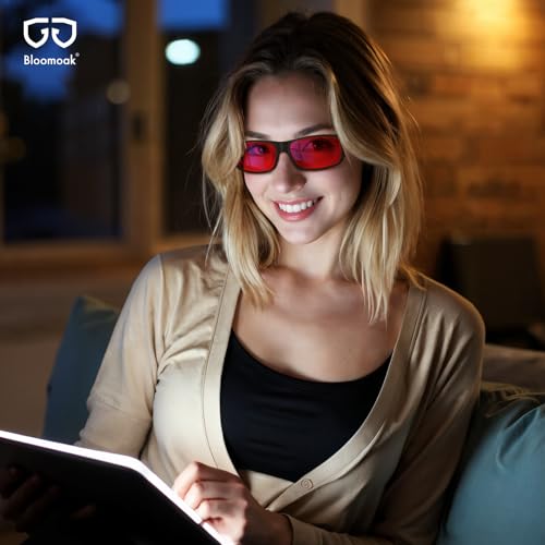Image of Bloomoak 99% Fit Over Blue Light Blocking Glasses for Sleeping-Red /Amber Lens Anti‑Glare Coating for Zoom Meetings