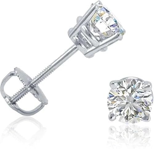 1 Ct Round Lab Grown Diamond Stud Earrings 14K White Gold Classic Solitaire Screw Back Basket Design Women's Elegant Jewlery Daily or Gifting Use