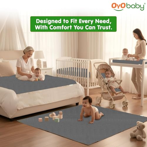 Image of OYO BABY Dry Sheet for Baby - Medium Pack of 3 (70x100 cm) | Quick Dry & Absorbent Waterproof Bed Protector | Reusable Soft Breathable Mattress Sheet for New Born Baby (Royal Blue, Grey & Salmon Rose)