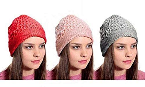 DIGITAL SHOPEE Pack de 3 gorros de punto para mujer, gorro de invierno, gorro de lana, gorro de punto, talla única (multicolor)