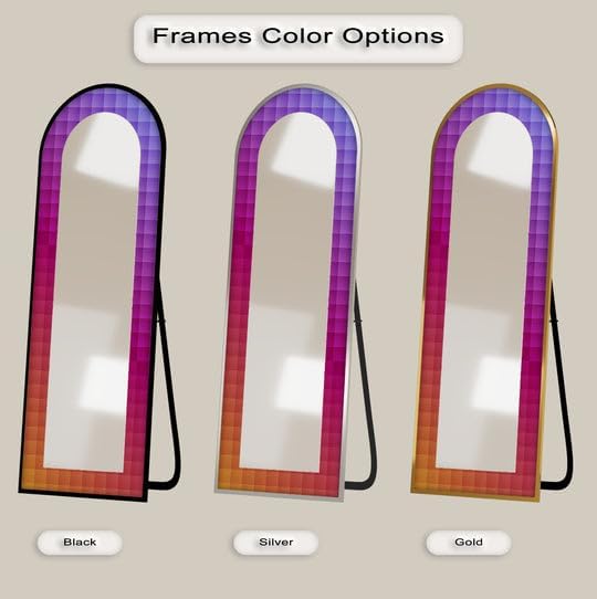 23,5’’W x 67’’H PixelGlow Spectrum – Full-Lenght Stained Floor Mirror Arched Full Lenght Mirror - Arch Full Body Stained Floor Mirror with Black Frame with Silver Frame