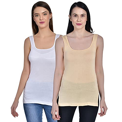Women's Regular Fit Sleeveless Cotton Long Camisole Slip Spaghetti Combo Pack of 2-picture-56