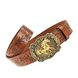 Supvox Western Cowboy PU Ledergürtel für Herren Verstellbarer Vintage Gürtel mit Geschnitzter Blumenprägung und Pferdeschnalle Robustes Pu-material Passend zu Jeans und Vintage Outfits