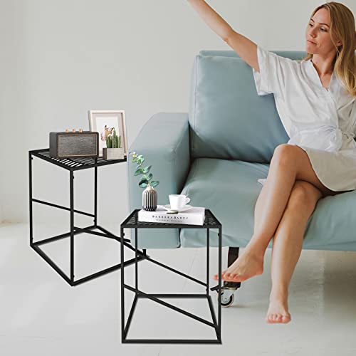Babion Nesting Tables Set Of 2, Nesting Coffee Table, Small Nesting Tables With Sturdy Metal Frame, Black Nesting Side Tables, Nesting Tables For Living Room,Bedroom,Black #TOP6