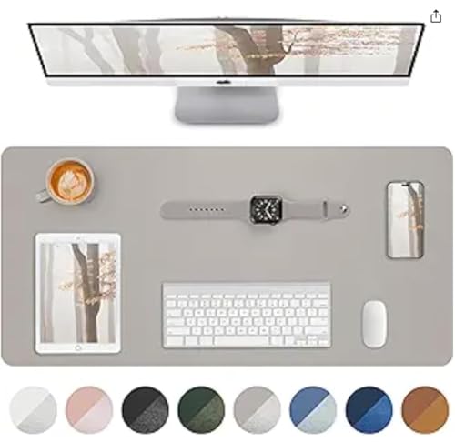 Image of Leather Desk Pad Protector,Mouse Pad,Office Desk Mat, Non-SlipPU Leather Desk Blotter,Desk matt for Desktop,Waterproof Keyboard mat for Office /Home /Decor (Light Grye,31.5 inch x 15.7 inch)