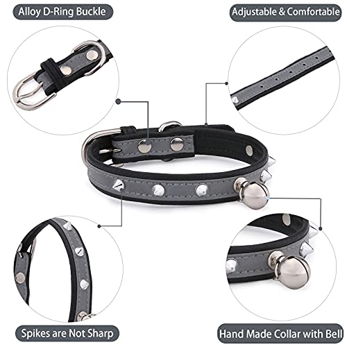 Thumberly Cat Collar With Bell - Reflective And Adjustable Pu Leather Rivets Studded Sturdy Metal Buckle For Kitten Small Pets Puppy - Black #TOP2